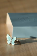 Butterfly Ring – Enamel Painting with Blue Accent - EenPorcelain