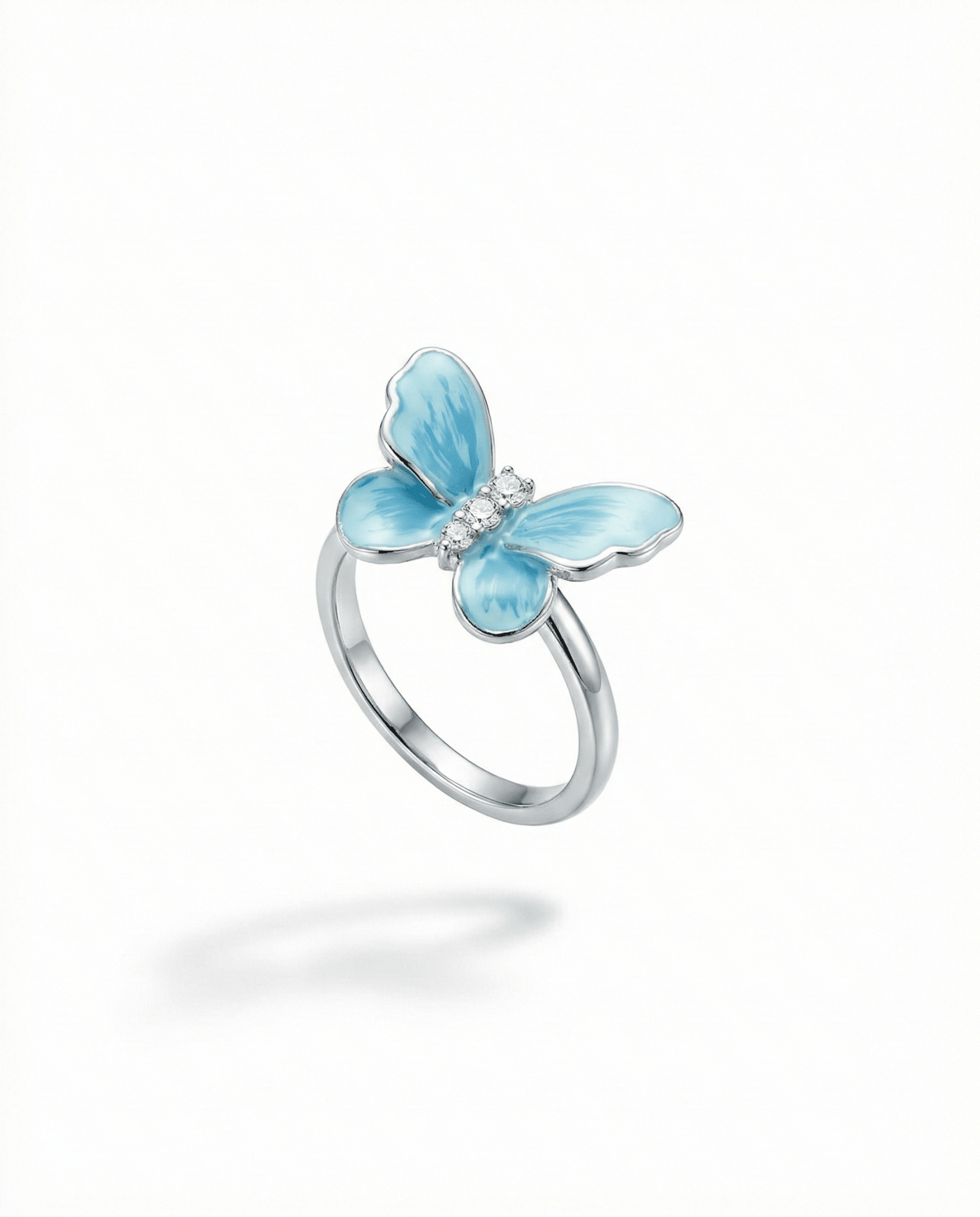 Butterfly Ring – Enamel Painting with Blue Accent - EenPorcelain