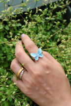 Butterfly Ring – Enamel Painting with Blue Accent - EenPorcelain