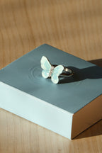 Butterfly Ring – Enamel Painting with Blue Accent - EenPorcelain