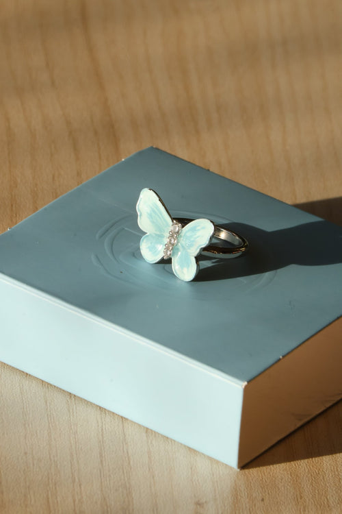 Butterfly Ring – Enamel Painting with Blue Accent - EenPorcelain