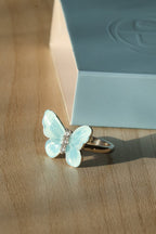 Butterfly Ring – Enamel Painting with Blue Accent - EenPorcelain