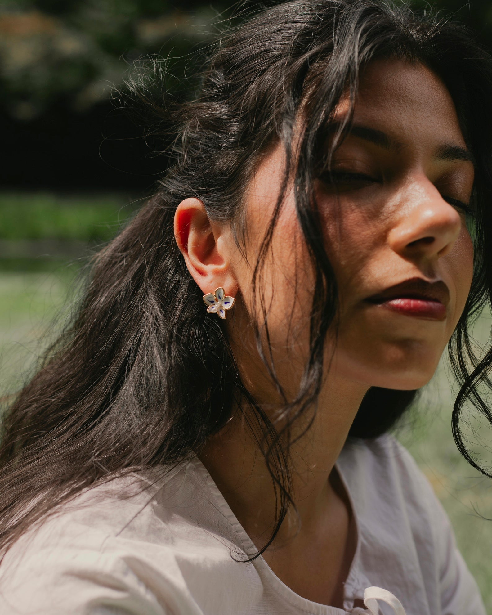 Celestial Bloom Studs – Enamel & Pearl Earrings - EenPorcelain