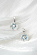 Double Bloom Earrings – Enamel Flowers with Freshwater Pearls - EenPorcelain