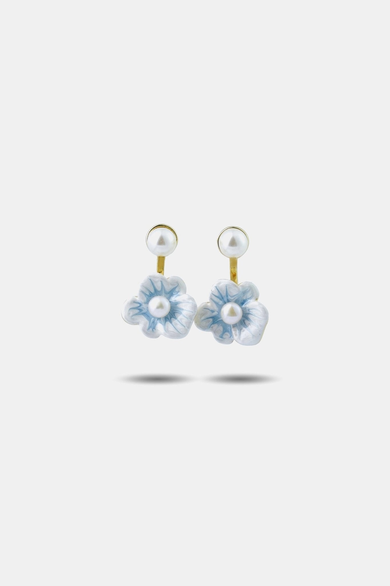 Double Bloom Earrings – Enamel Flowers with Freshwater Pearls - EenPorcelain
