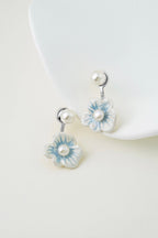Double Bloom Earrings – Enamel Flowers with Freshwater Pearls - EenPorcelain
