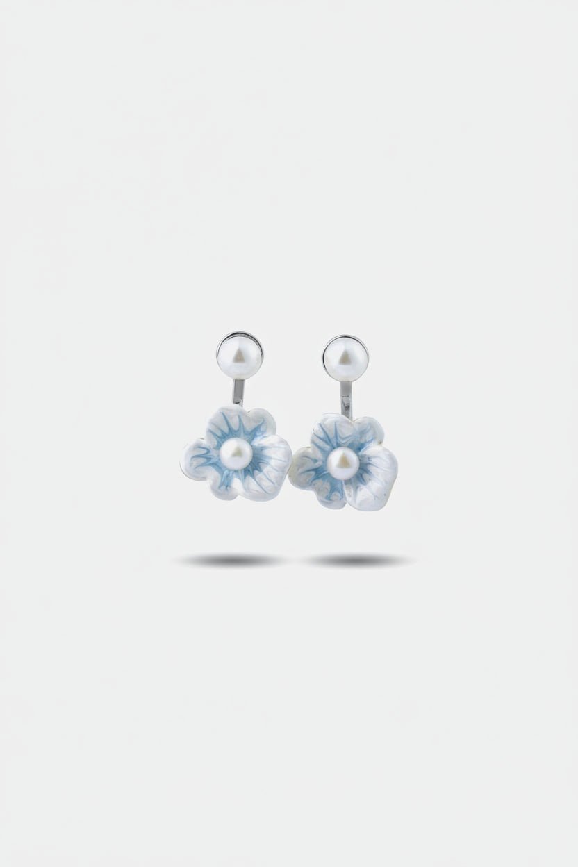 Double Bloom Earrings – Enamel Flowers with Freshwater Pearls - EenPorcelain
