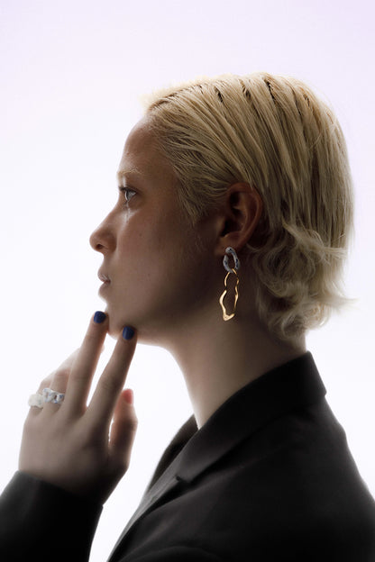 Varia Split Loop 2-in-1 Earrings (Blue-Silver)