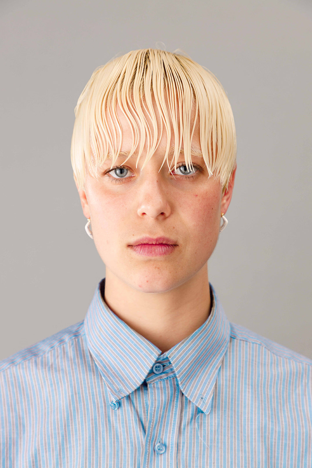 White Ceramic Glazed Metal Earrings with Hand-painted Blue Patterns