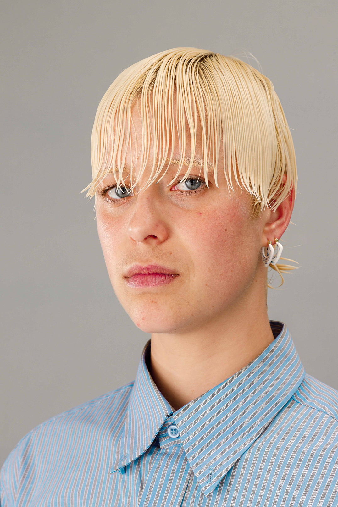 White Ceramic Glazed Metal Earrings with Hand-painted Blue Patterns