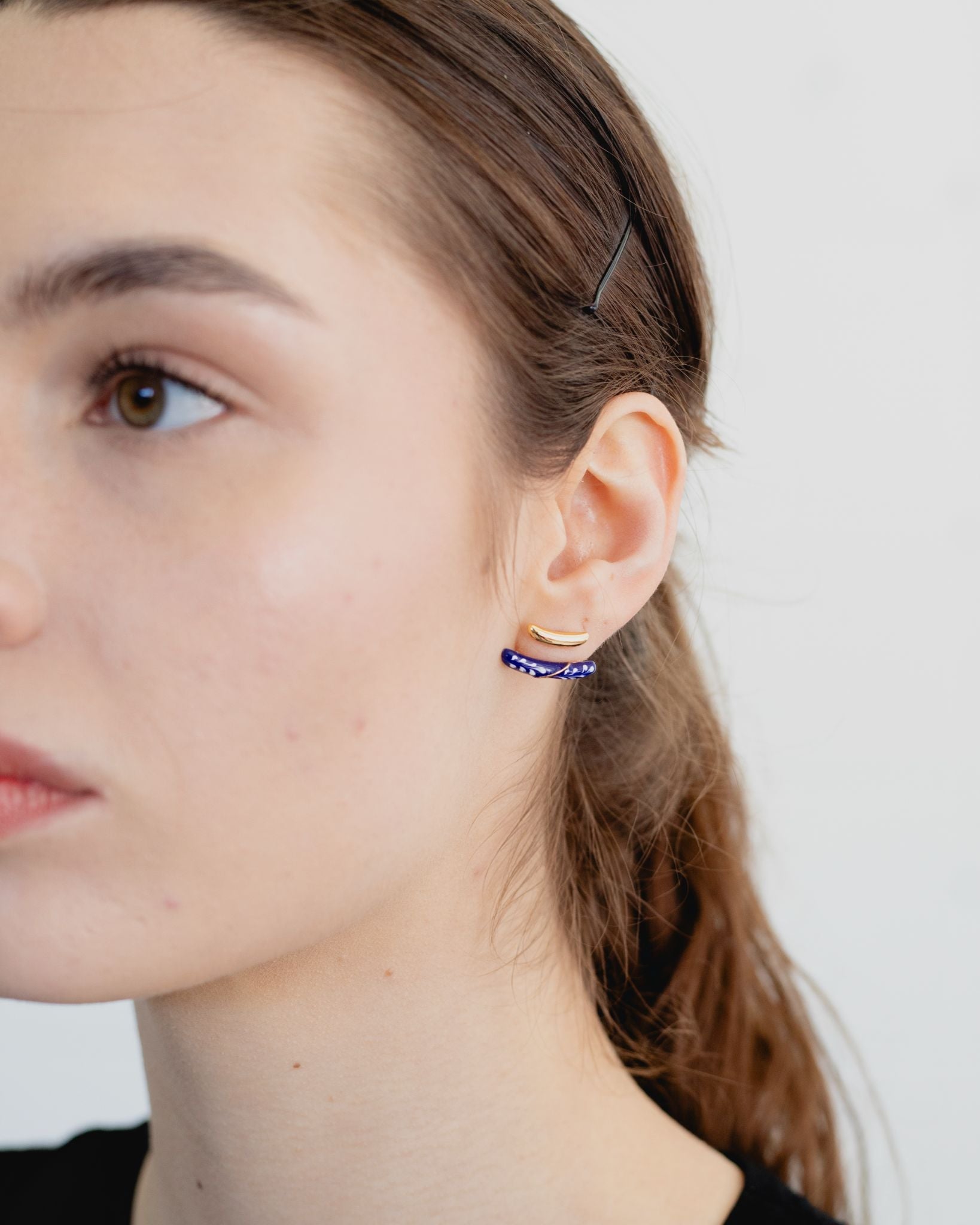 Enamel front - and - back Earrings — Blue & Gold - EenPorcelain