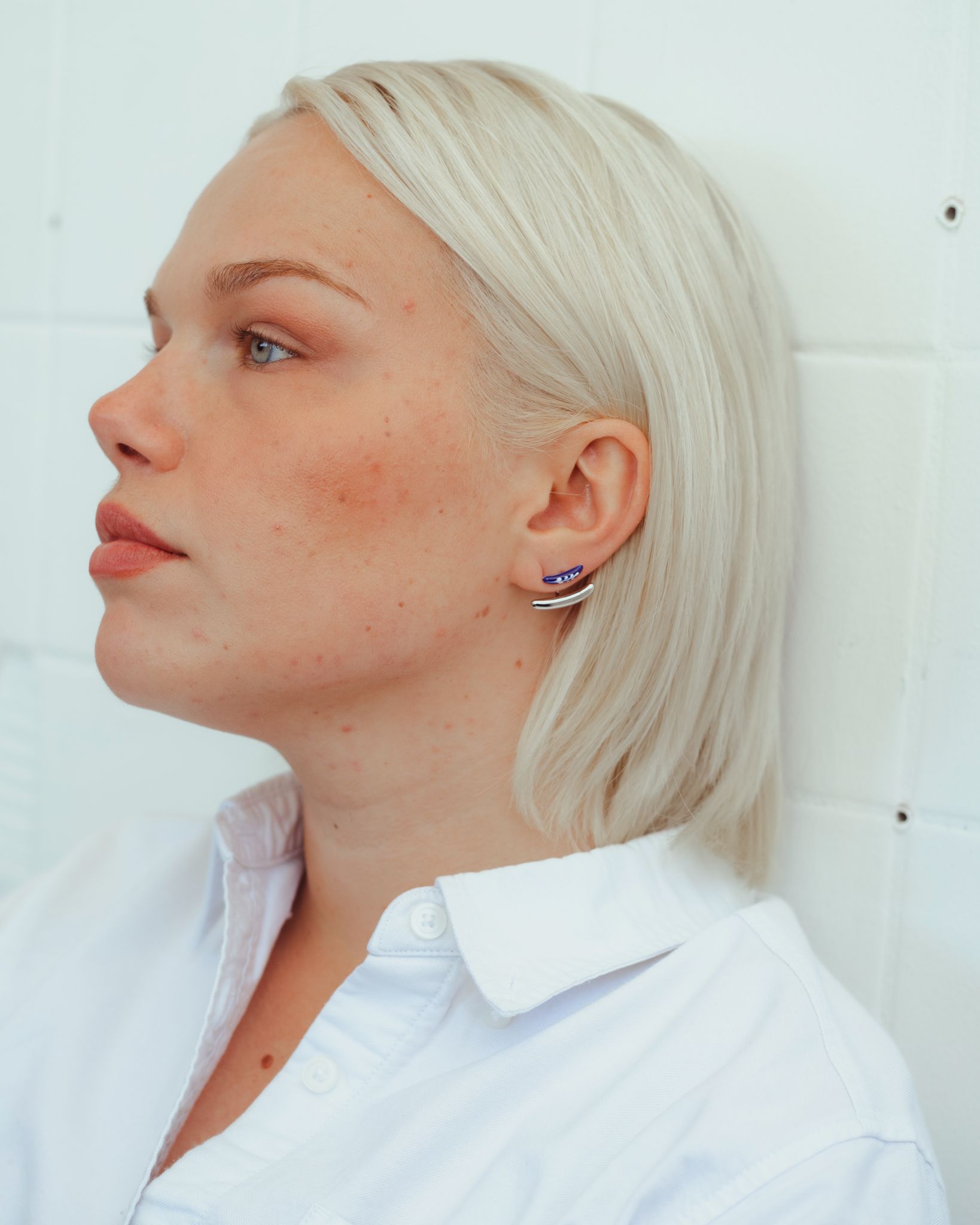 Enamel front - and - back Earrings — Blue & Silver - EenPorcelain