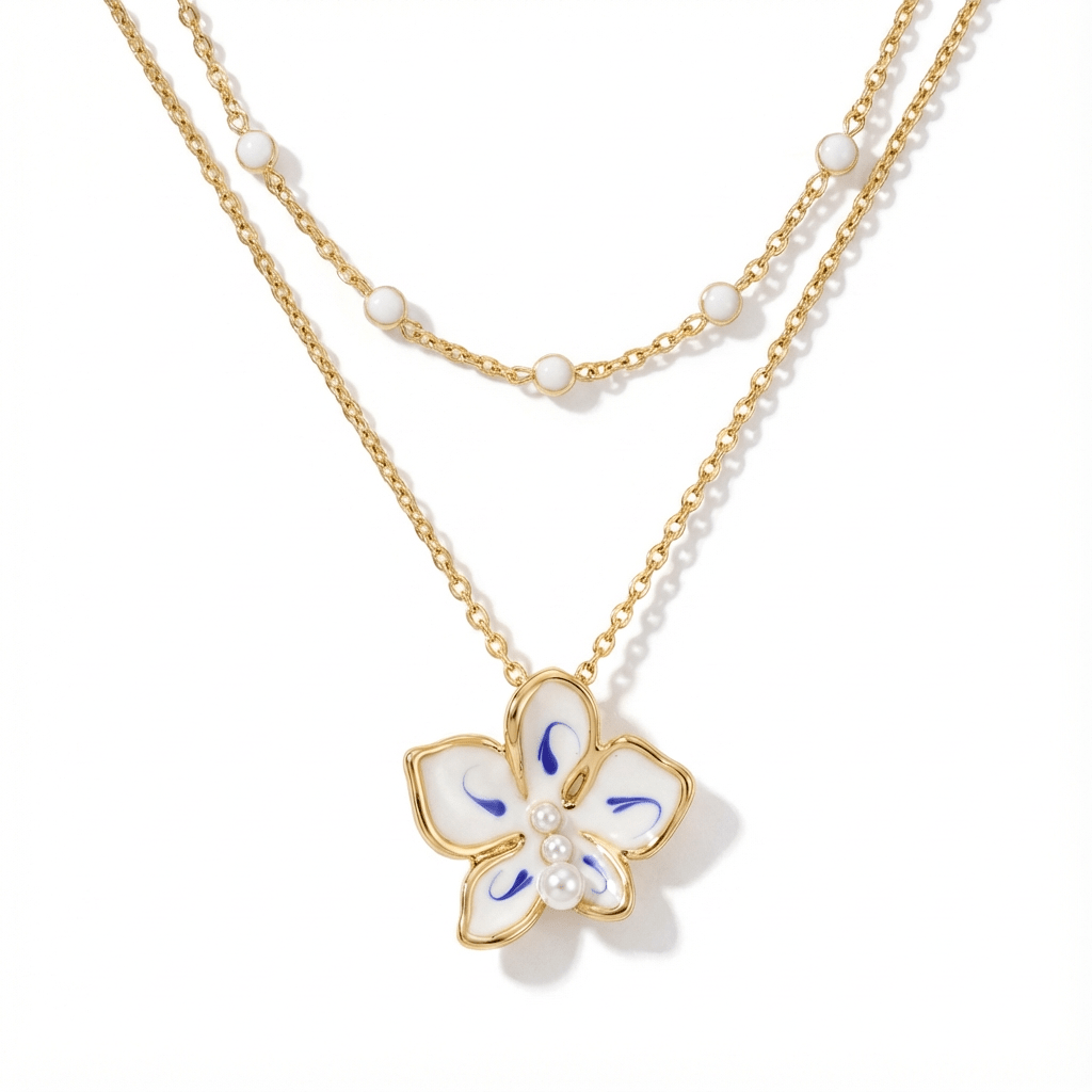 Flora Celestial Bloom Necklace - EenPorcelain-Enamel Painted Jewelry