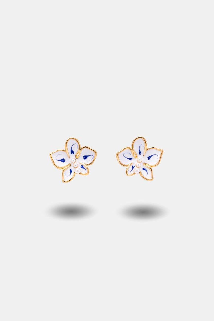 Flora Enamel Celestial Bloom Earrings — Pearl - EenPorcelain