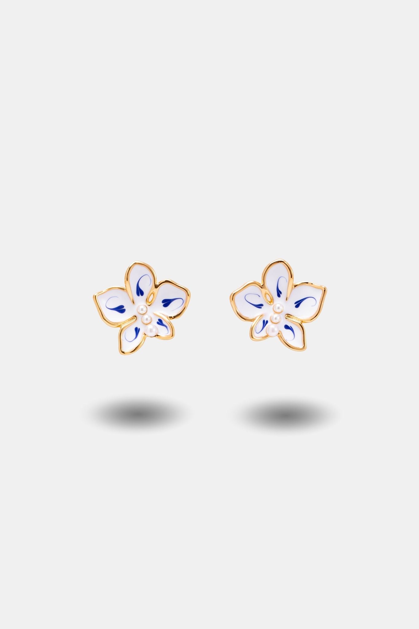 Flora Enamel Celestial Bloom Earrings — Pearl - EenPorcelain
