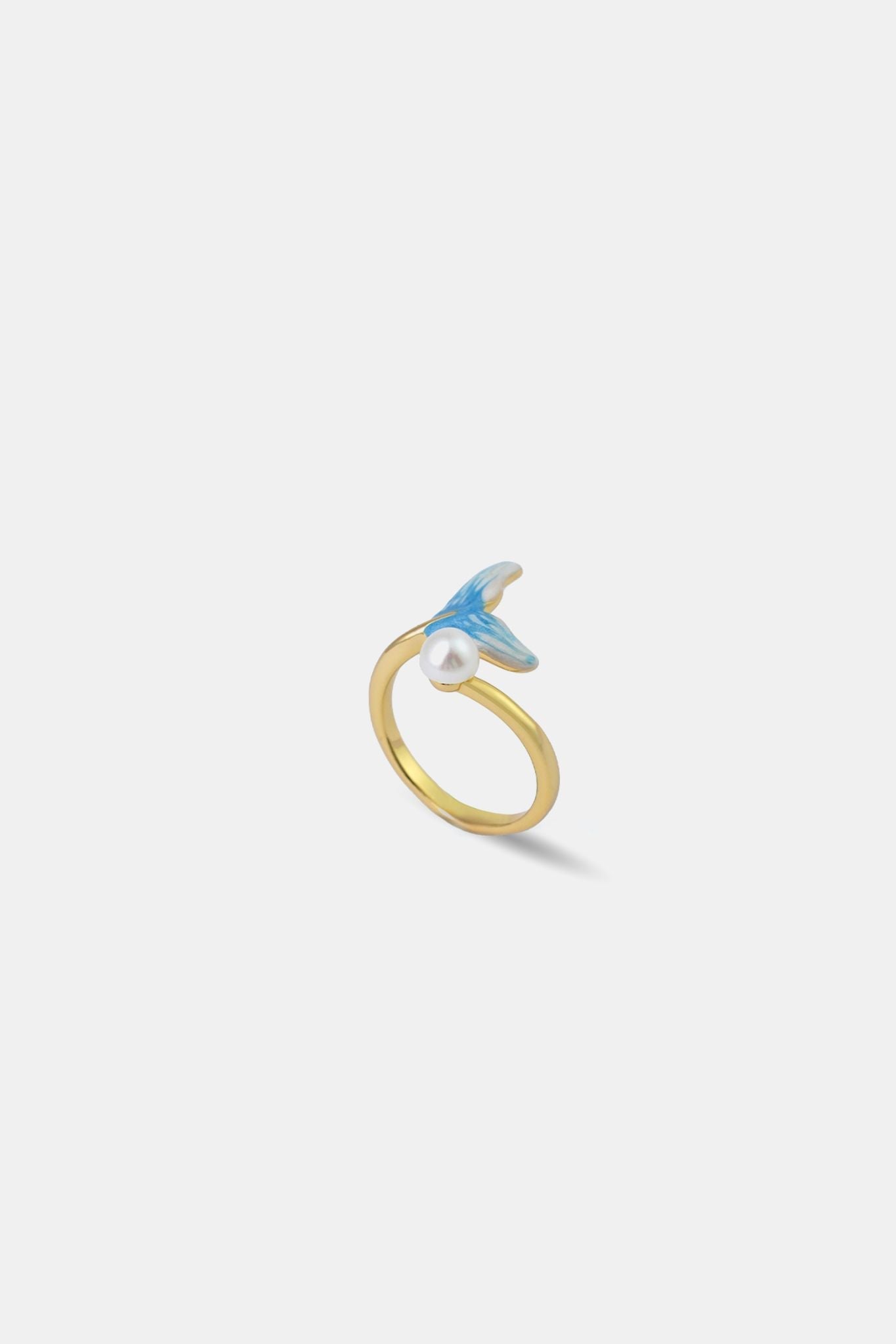 Flora Enamel Mermaid Tail Ring — Pearl & Adjustable Band - EenPorcelain