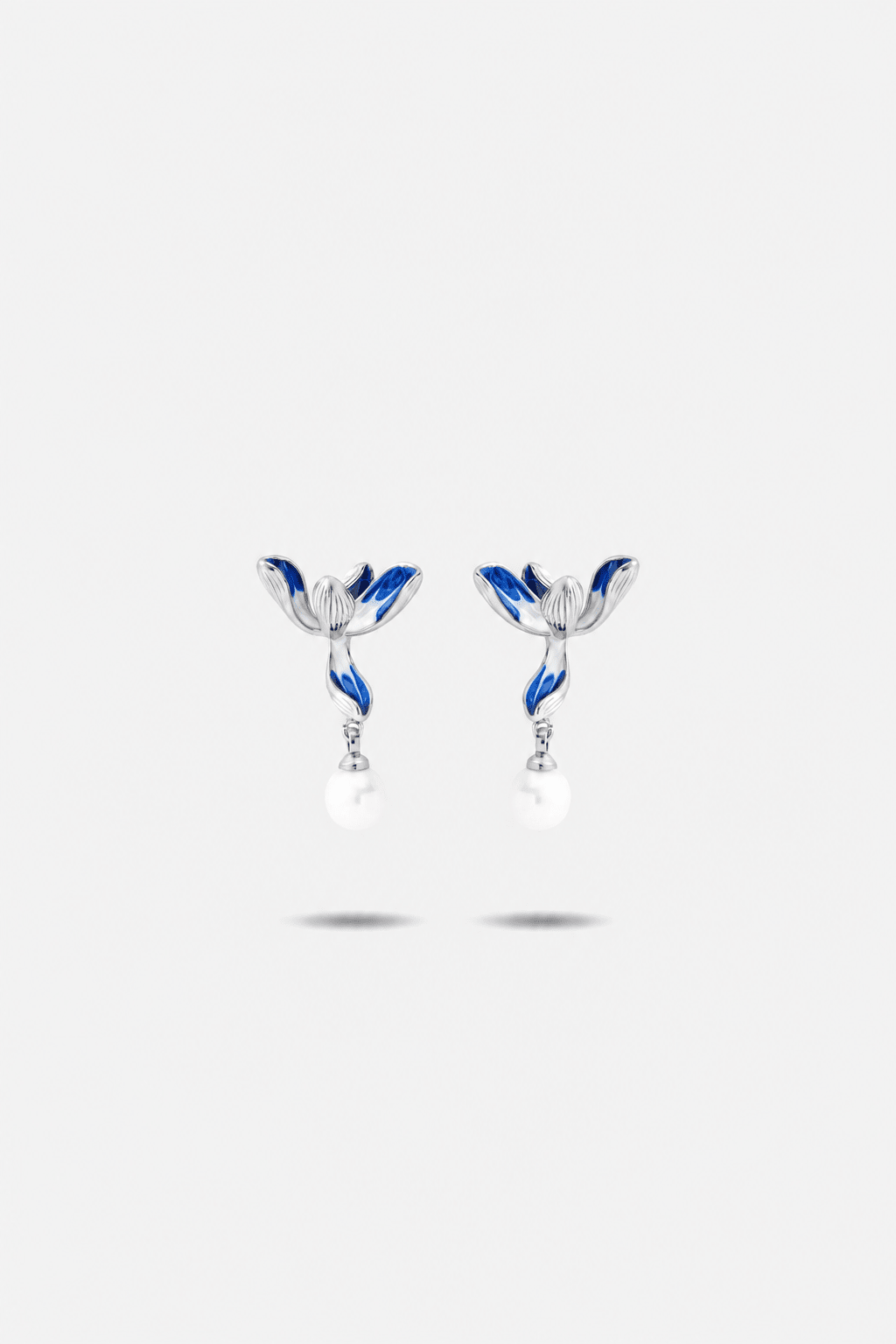 Flora Orchid Earrings — Pearl - EenPorcelain-Enamel Painted Jewelry