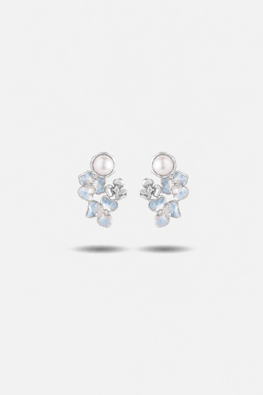 Flora Small Flower Earrings — Pearl - EenPorcelain-Enamel Painted Jewelry