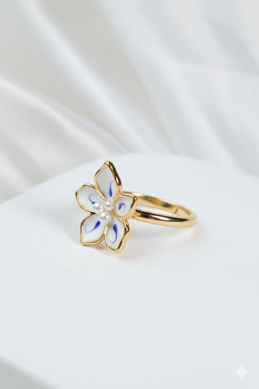 Foral ring - Enamel Celestial Bloom - EenPorcelain - Enamel Painted Jewelry