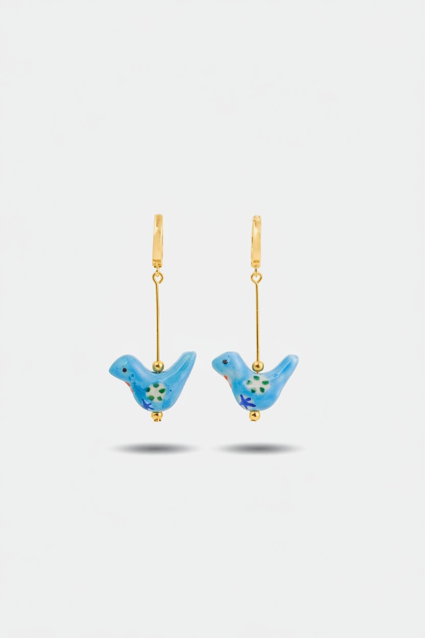 Handpainted Porcelain Bird Earrings — Blue - EenPorcelain