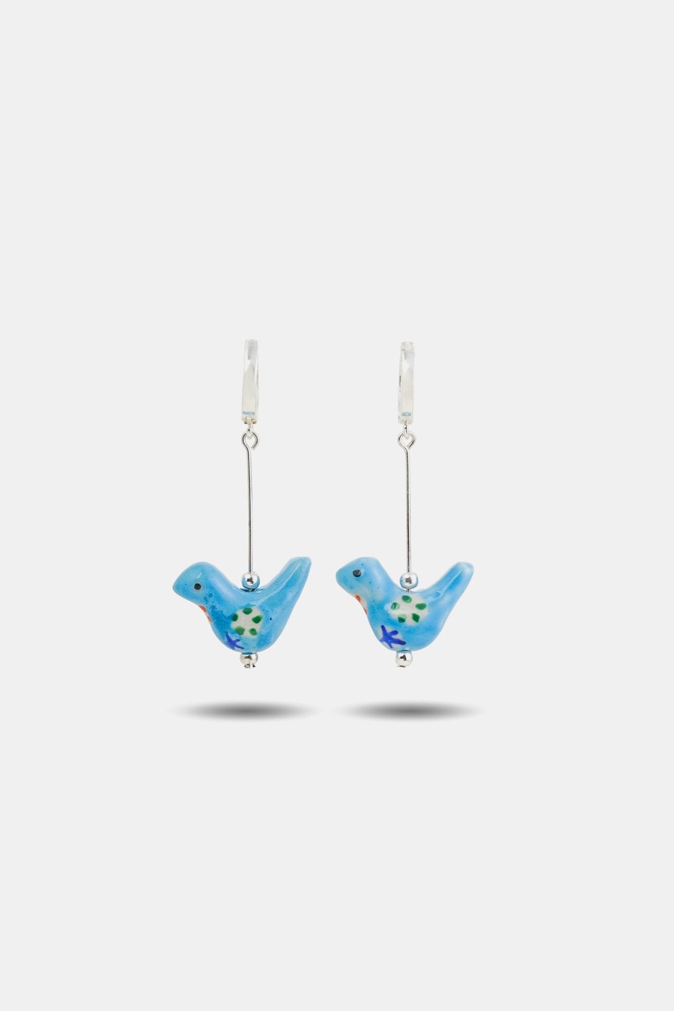 Handpainted Porcelain Bird Earrings — Blue - EenPorcelain