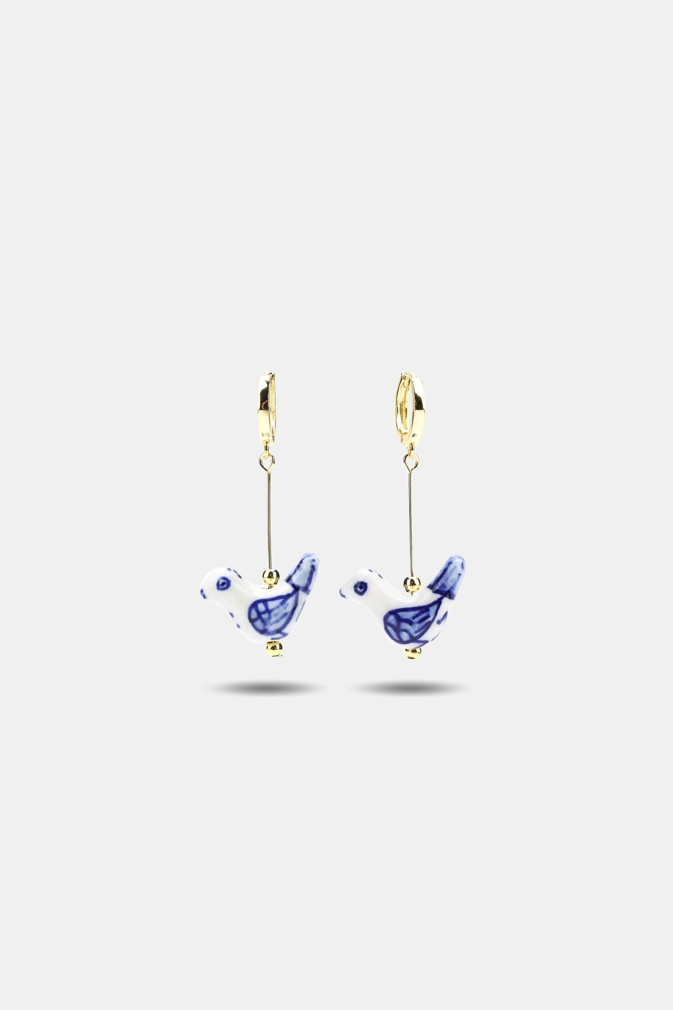 Handpainted Porcelain Bird Earrings — Delft Blue - EenPorcelain