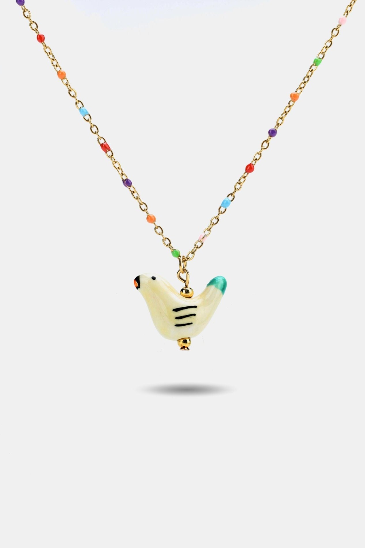 Handpainted Porcelain Bird Enamel Necklace — Creamy Yellow - EenPorcelain
