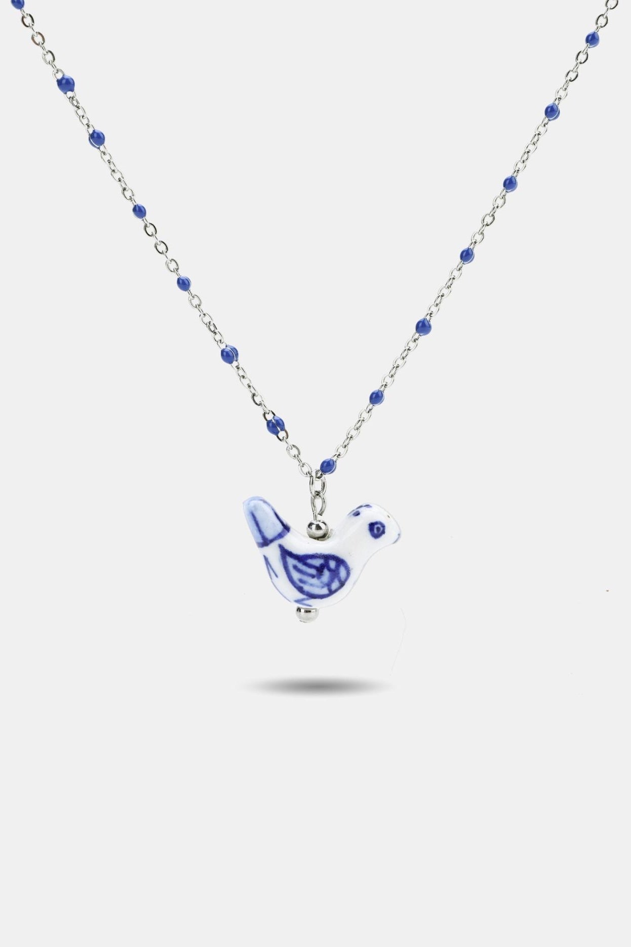Handpainted Porcelain Bird Enamel Necklace — Delft Blue - EenPorcelain