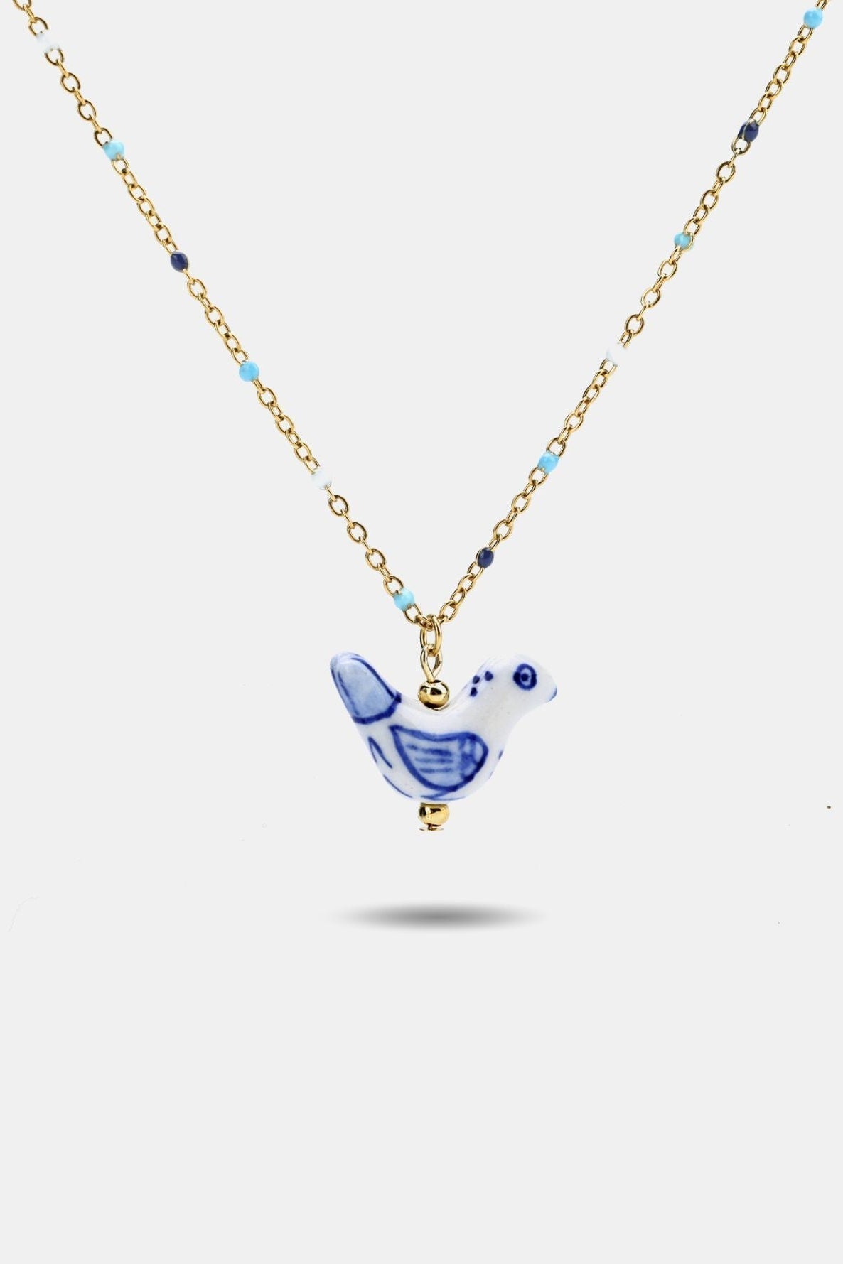 Handpainted Porcelain Bird Enamel Necklace — Delft Blue - EenPorcelain