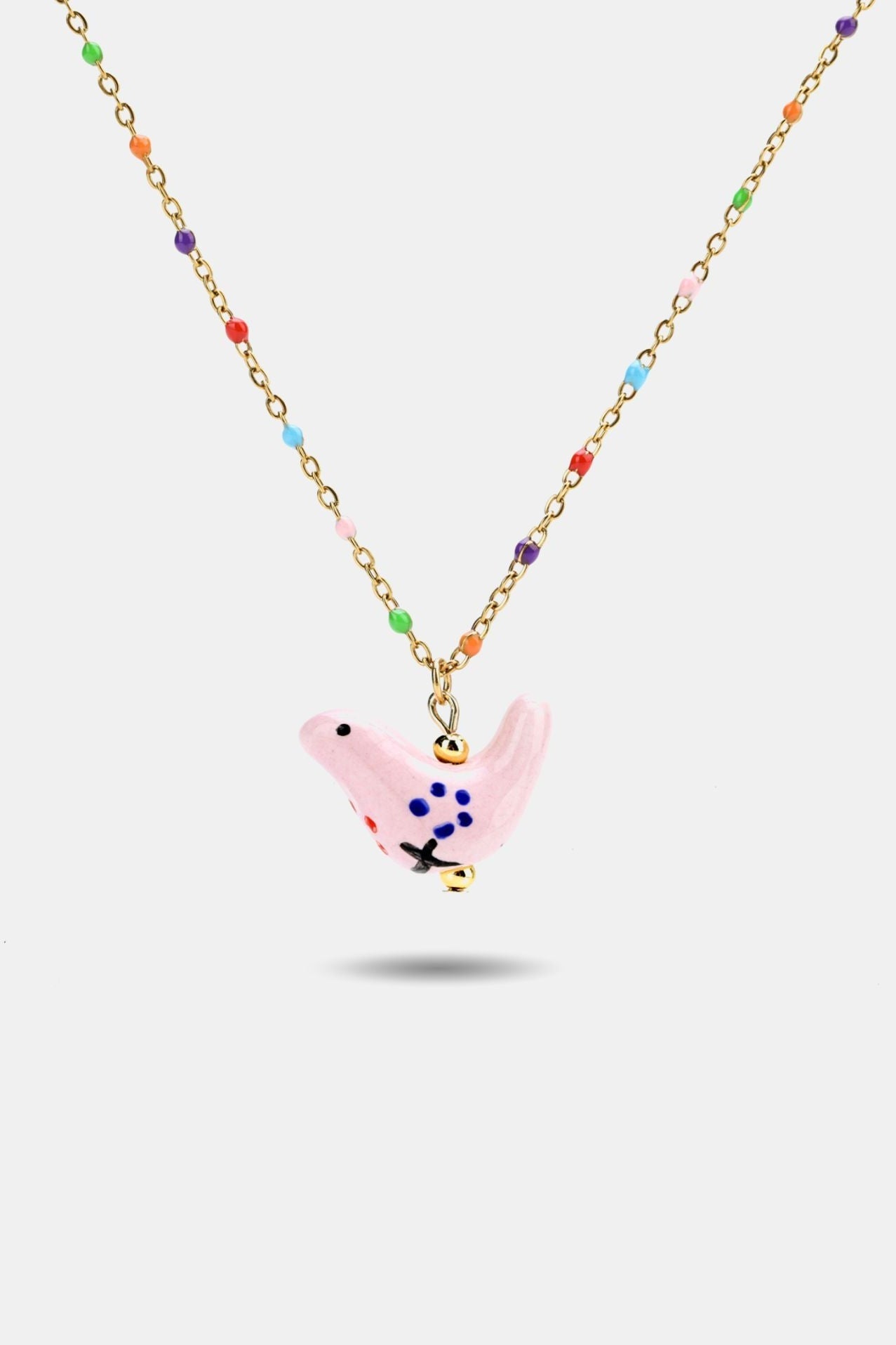 Handpainted Porcelain Bird Enamel Necklace — Rose - EenPorcelain