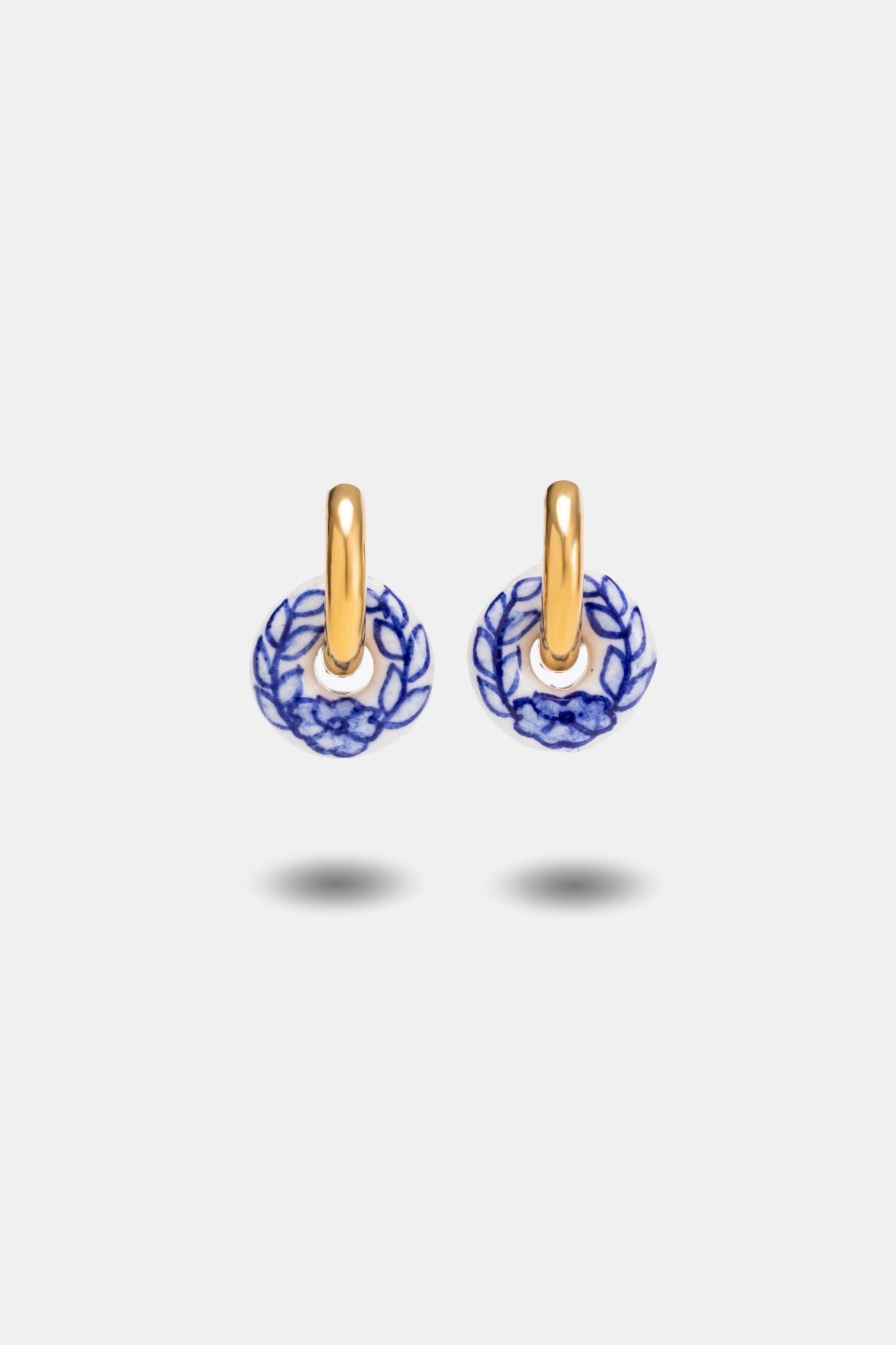 Handpainted Porcelain Loop Earrings — Dual - Tone Metal - EenPorcelain
