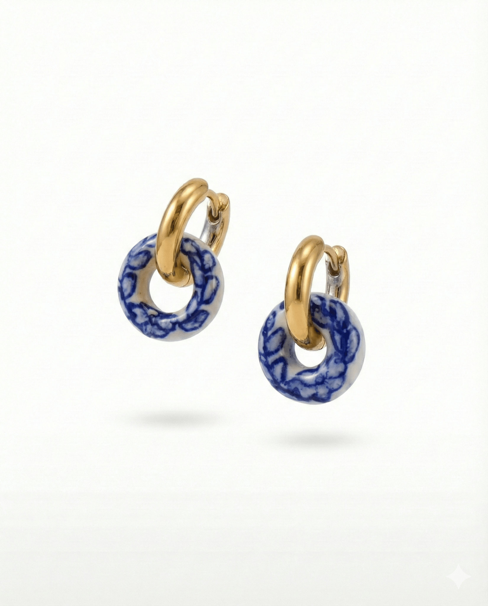 Handpainted Porcelain Loop Earrings — Dual - Tone Metal - EenPorcelain