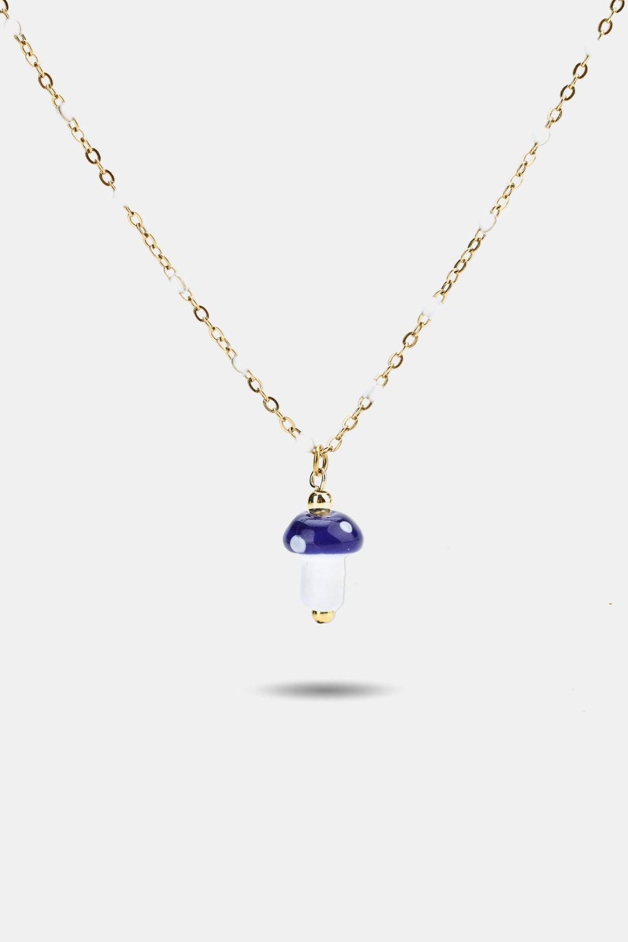 Handpainted Porcelain Mushroom Enamel Necklace — Delft Blue - EenPorcelain