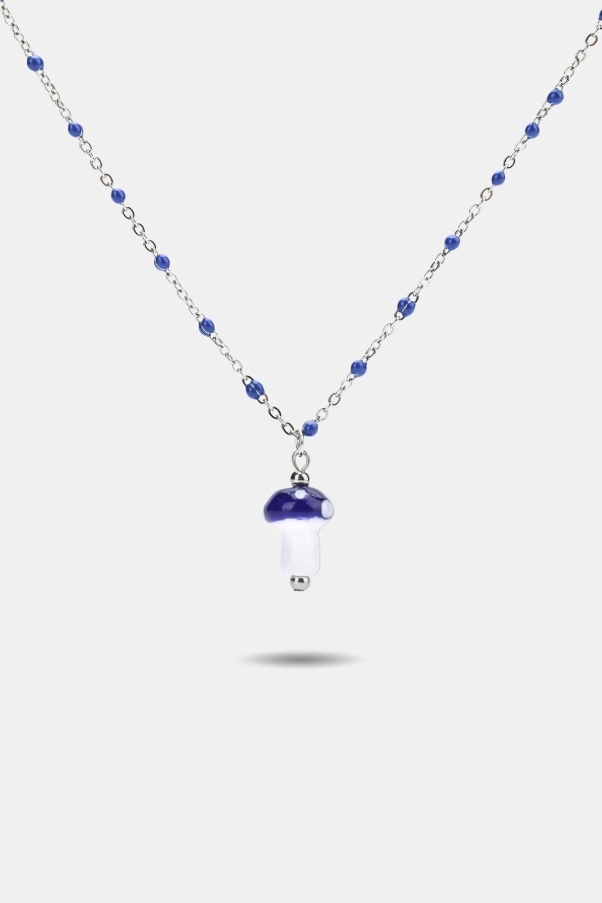 Handpainted Porcelain Mushroom Enamel Necklace — Delft Blue - EenPorcelain