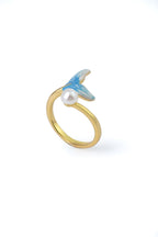 Mermaid Tail Ring – Enamel & Pearl Adjustable Gold Band - EenPorcelain