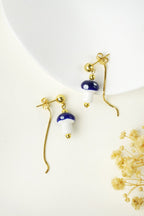 Mushroom Drop Earrings – Hand - Painted Ceramic with Mismatched Charms - EenPorcelain