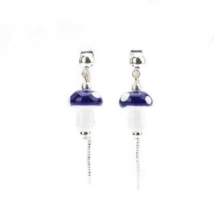 Mushroom Drop Earrings – Hand - Painted Ceramic with Mismatched Charms - EenPorcelain