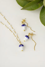 Mushroom Drop Earrings – Hand - Painted Ceramic with Mismatched Charms - EenPorcelain
