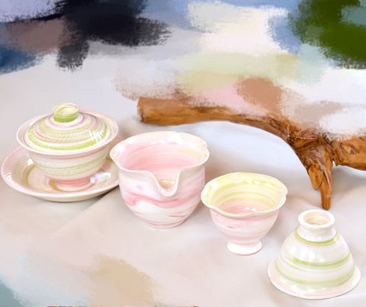 premium-tea-set-agateware-pottery-porcelain, EenPorcelain 