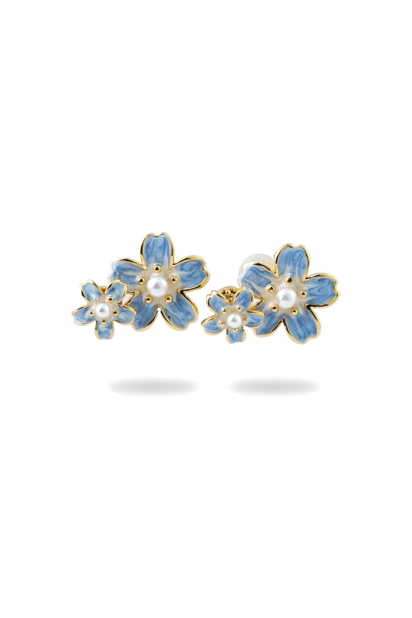 Spinning Blossom Earrings – Enamel Flowers with Pearl Accents - EenPorcelain