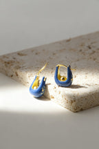 Stellar Bloom Hoops – Little Blue Enamel Earrings - EenPorcelain