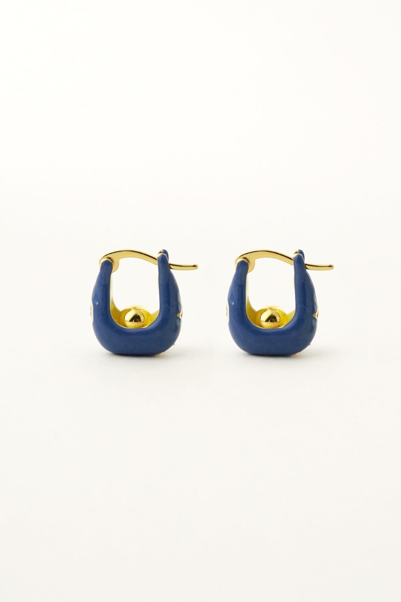 Stellar Bloom Hoops – Little Blue Enamel Earrings - EenPorcelain