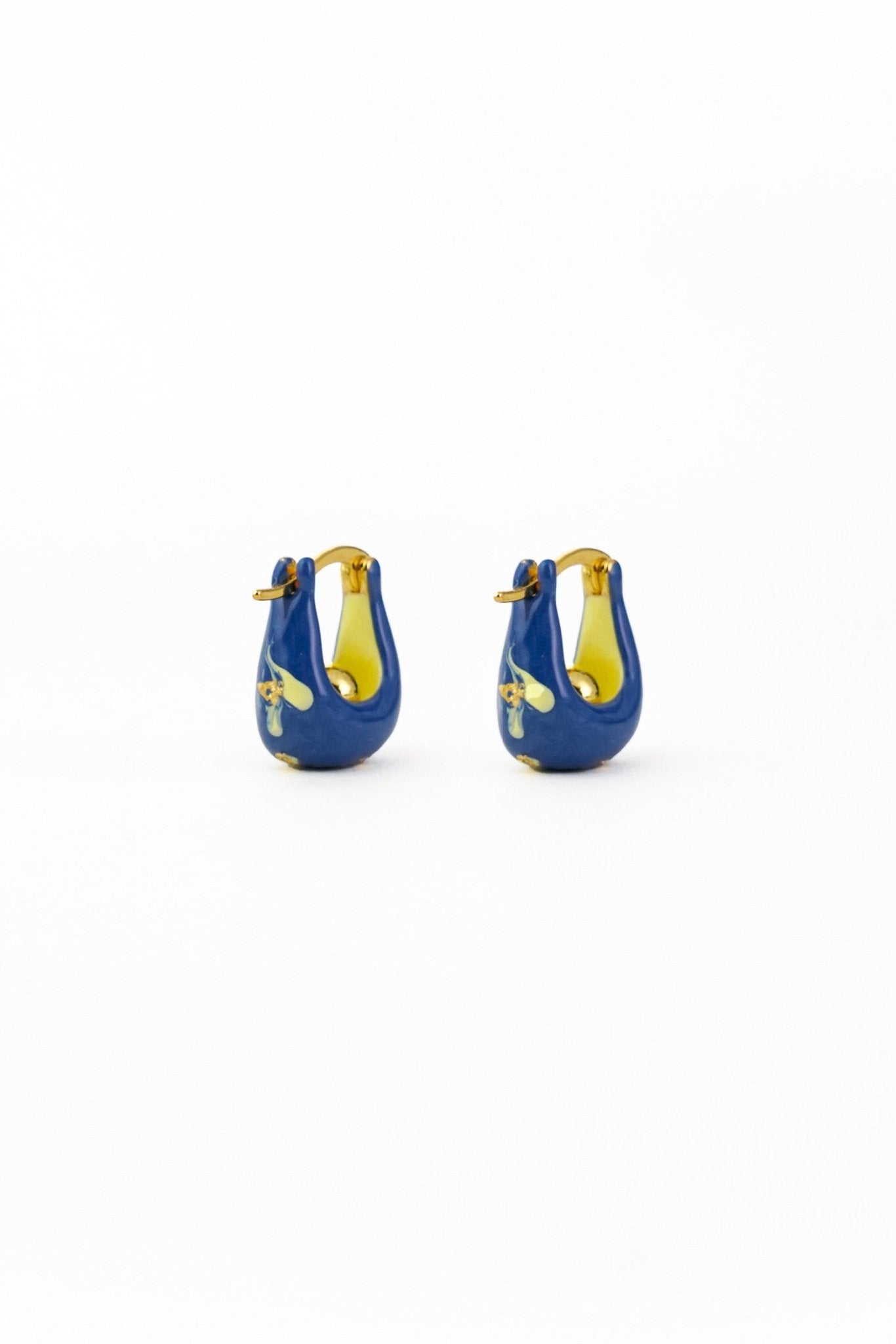 Stellar Bloom Hoops – Little Blue Enamel Earrings - EenPorcelain
