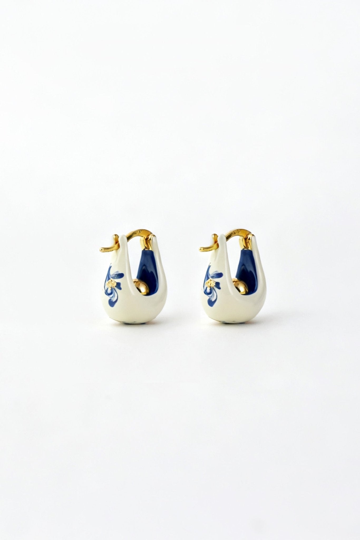 Stellar Bloom Hoops – Little White Enamel Earrings - EenPorcelain