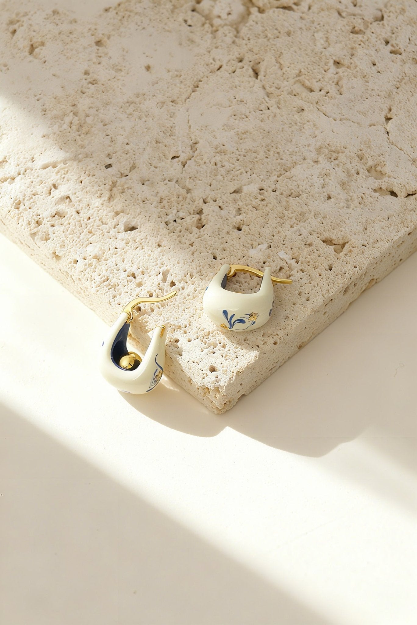 Stellar Bloom Hoops – Little White Enamel Earrings - EenPorcelain