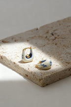 Stellar Bloom Hoops – Little White Enamel Earrings - EenPorcelain