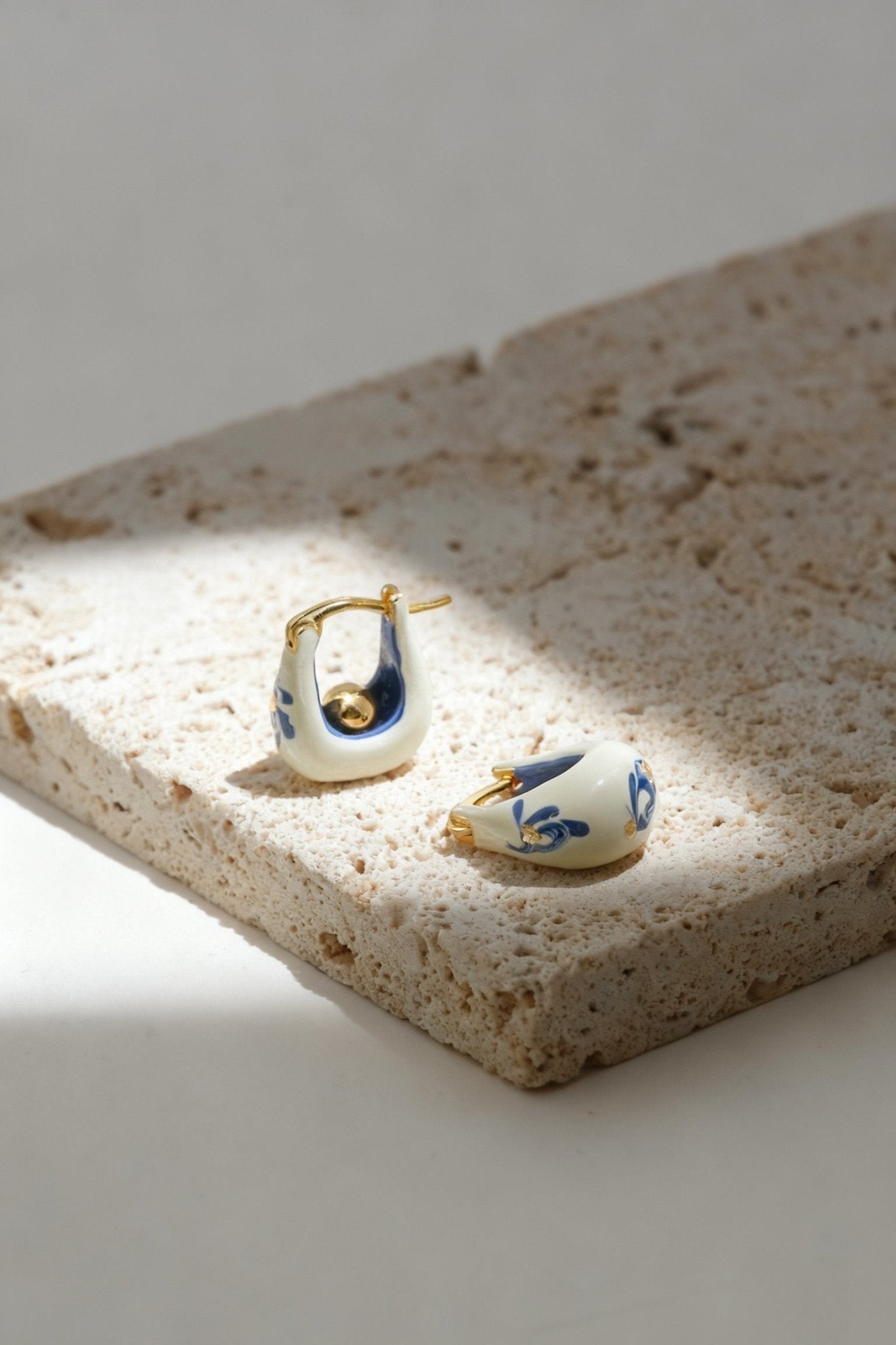 Stellar Bloom Hoops – Little White Enamel Earrings - EenPorcelain