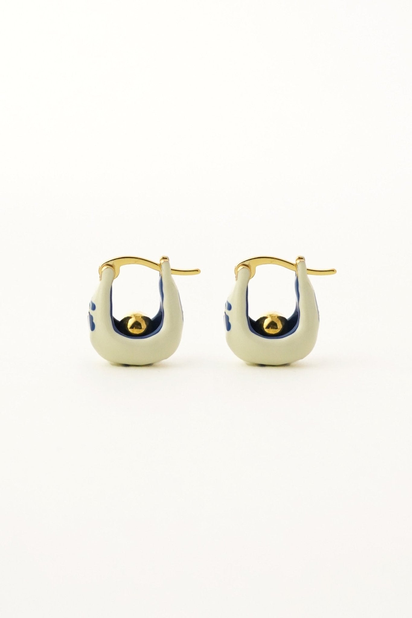 Stellar Bloom Hoops – Little White Enamel Earrings - EenPorcelain