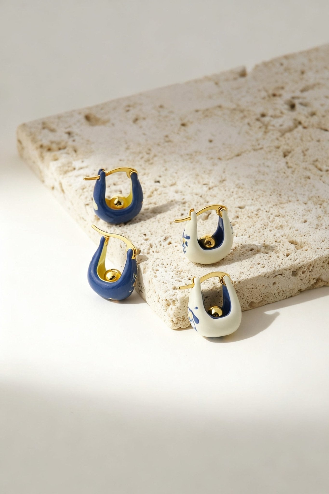 Stellar Bloom Hoops – Little White Enamel Earrings - EenPorcelain