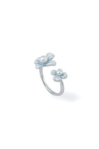 Twin Bloom Ring – Silver Enamel Flowers with Pearls - EenPorcelain